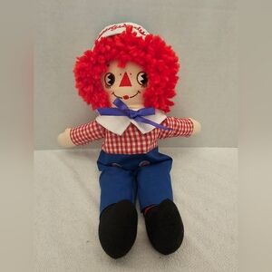 Raggedy Andy 13” Rag doll Vintage Embroidered Face Buttons Hat Checkered Shirt
